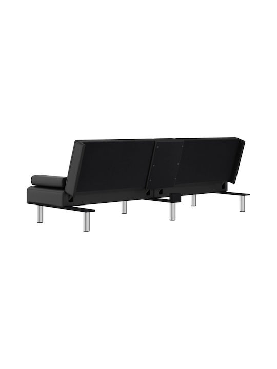 Three-Seater Couch Bed Artificial Leather Black 200x89x70 cm