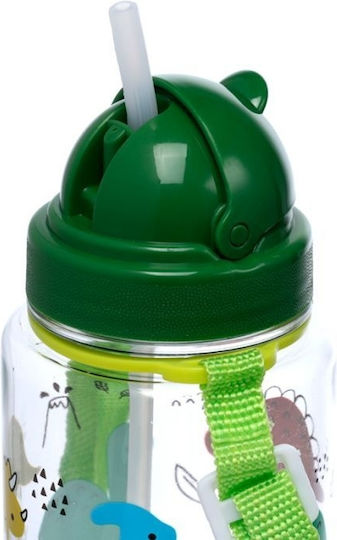 Puckator Plastic Kids Water Bottle with Straw Green 450ml
