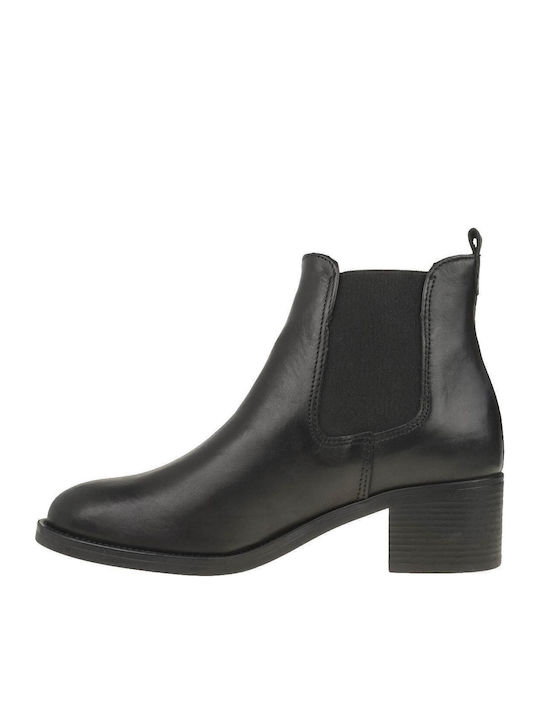 Leder Damen Chelsea Stiefeletten mit mittlerem Absatz Schwarz