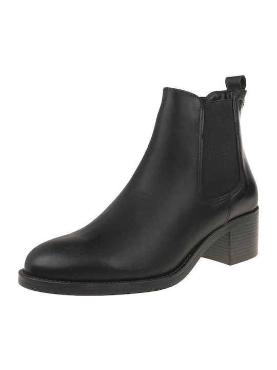 Leder Damen Chelsea Stiefeletten mit mittlerem Absatz Schwarz
