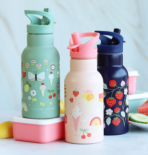 A Little Lovely Company Joy Kinderflasche Thermos Rostfreier Stahl mit Strohhalm Auslaufsicher Grün 350ml