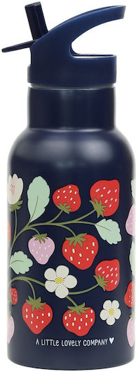 A Little Lovely Company Strawberries Kinderflasche Thermos Rostfreier Stahl mit Strohhalm 350ml