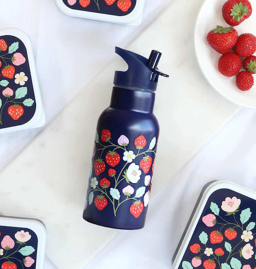 A Little Lovely Company Strawberries Kinderflasche Thermos Rostfreier Stahl mit Strohhalm 350ml