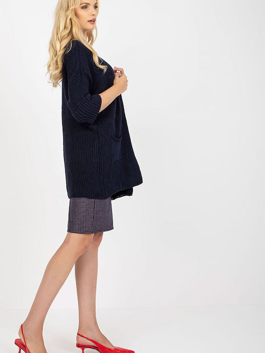 Rue Paris Women's Knitted Cardigan Navy Blue