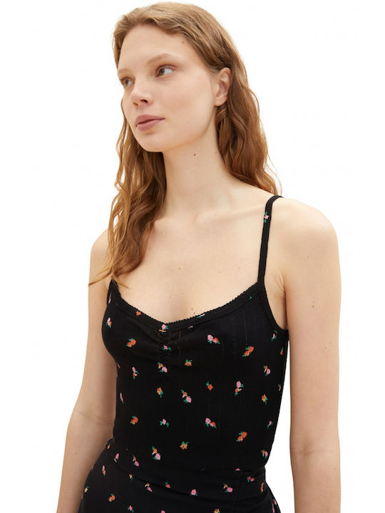 Tom Tailor pentru Femei de Vară Bluză cu Bretele Floral Neagră