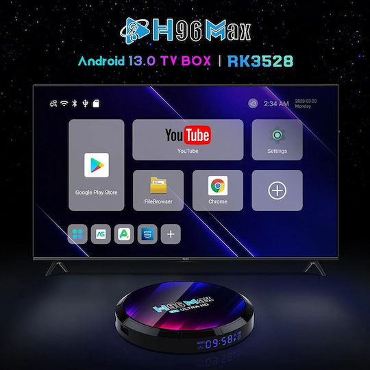 H96 Max TV Box Max RK3528 8K UHD cu WiFi USB 2.0 / USB 3.0 2GB RAM și 16GB Spațiu de Stocare cu Sistem de Operare Android 13.0