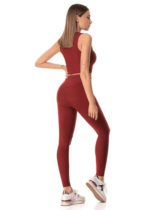 Superstacy Women's Long Training Legging High Waisted Burgundy