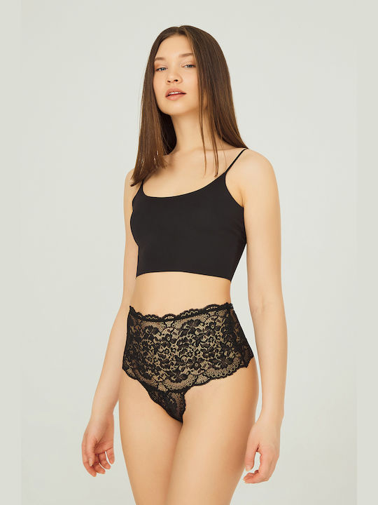 CottonHill High-waisted Women's Slip with Lace Black