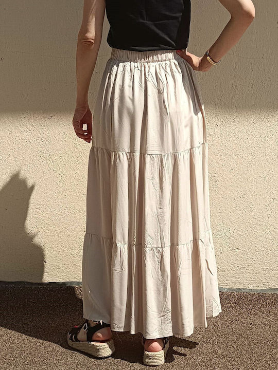 Women's long skirt with buttons light beige (DRE153)