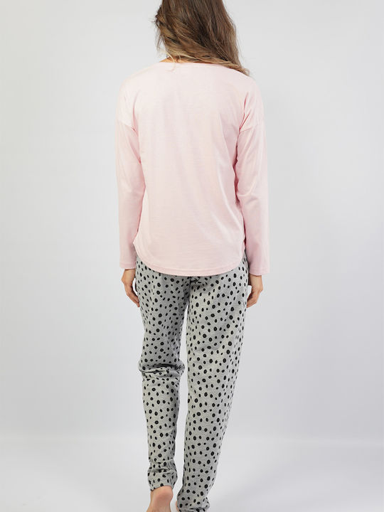 Vienetta Secret Winter Women's Pyjama Set Cotton Pink