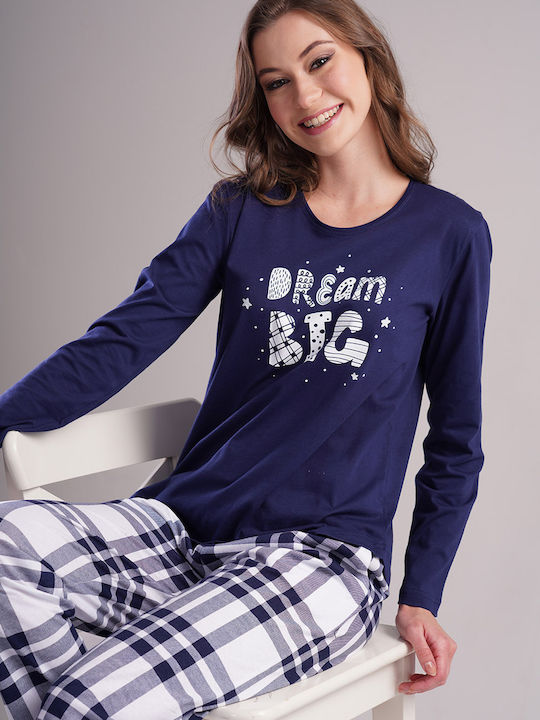 Vienetta Secret Winter Women's Pyjama Set Cotton Navy Blue