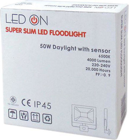 Led On Στεγανός Προβολέας LED 50W Ψυχρό Λευκό 6500K με Αισθητήρα Κίνησης IP45