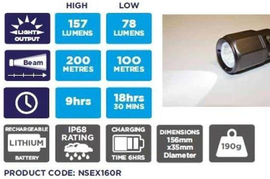 Pals Explosionsgeschützt Taschenlampe LED IP68 mit maximaler Helligkeit 227lm KHJ Alcidae
