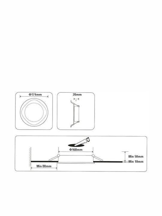 Downlight Rund Vertieft LED Panel 12W mit Warmes Weiß Licht 3000K
