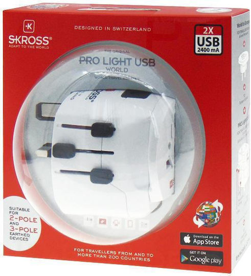 Skross 2 Buc Adaptor Pentru Prize De La Universal La Universal Cu 2 Porturi USB