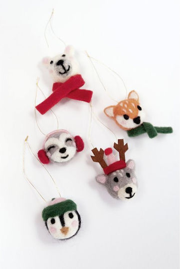 Hanging Ball Ornament Ornament Felt Multicolour Set 5pcs