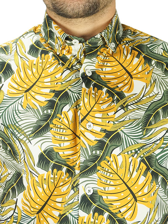 Marcus Men's Shirt Short Sleeve Cotton Floral Yellow