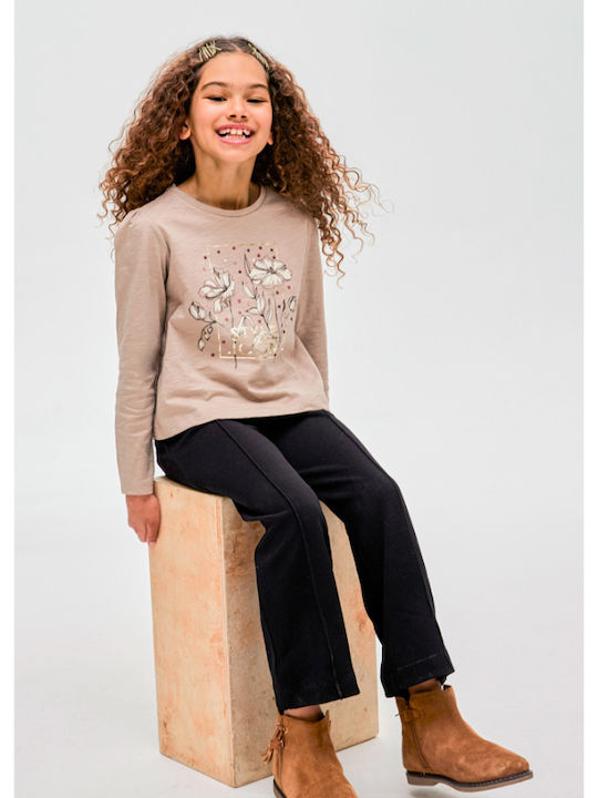 Kids' Shirt Long Sleeve Beige Flowers