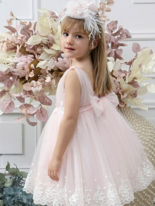 Mi Chiamo Pink Baptism Clothing Set with Hair Accessories & Dress made of Tulle 2pcs