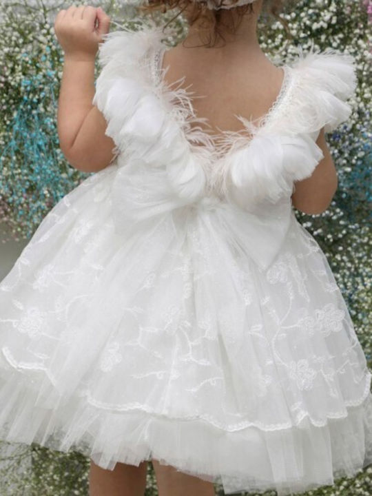 Mi Chiamo Alb Set de Haine de Botez cu Accesorii pentru păr & Rochie din Tulle 2buc
