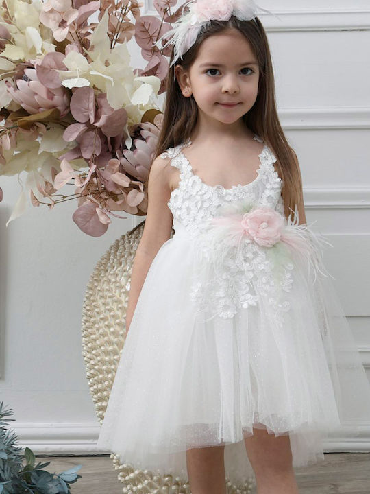 Mi Chiamo Ecru Taufset Kleidung mit Haar-Accessoires & Kleid aus Tüll 2Stück