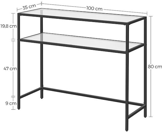 Console Table Metal with Glass Surface Black L100xW35xH80cm