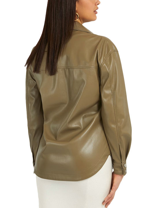 Women's Leather Long Sleeve Shirt Brown