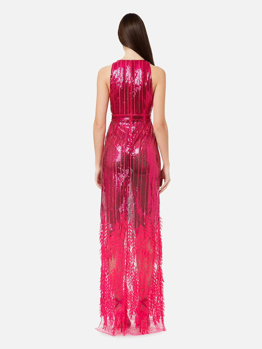 Elisabetta Franchi Summer Maxi Dress for Wedding / Baptism with Lace Fuchsia