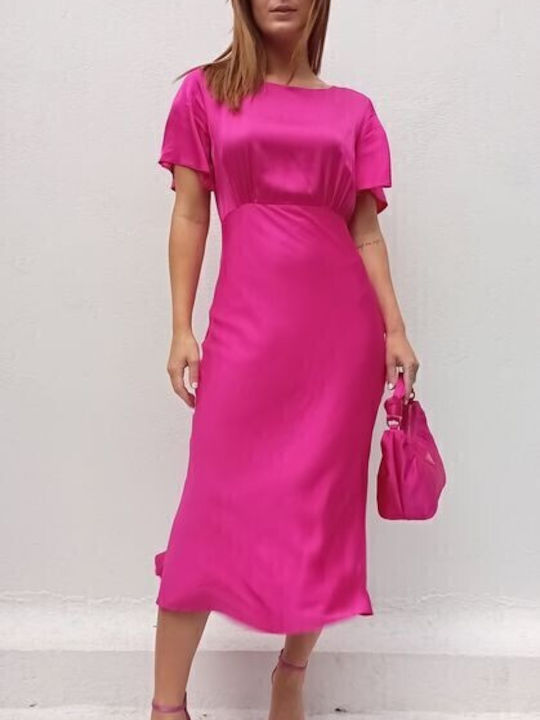 Summer Midi Dress for Wedding Christening Satin Beige