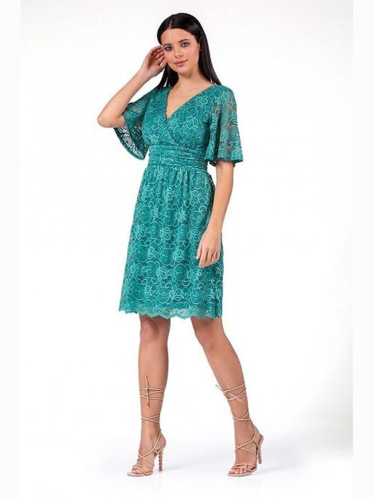 Bellino Summer Mini Evening Dress Wrap with Lace Green