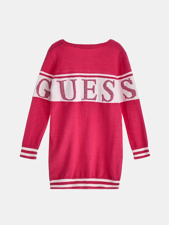 Guess Mädchen Kleid Gestreift Langärmelig Fuchsie