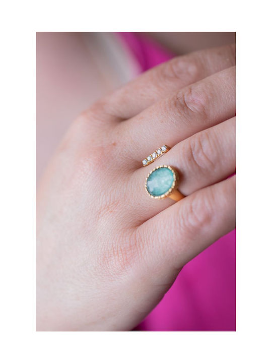 Paraxenies Women's Gold Plated Silver Ring with Stone