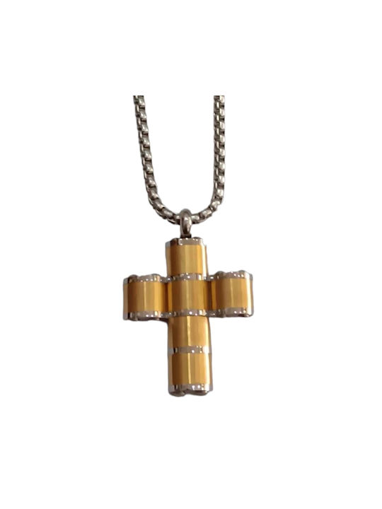 One Men's Cross from Gold Plated Steel with Chain