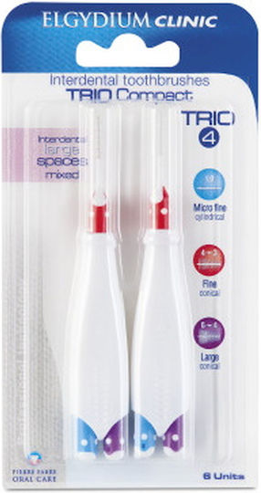 Elgydium Trio Compact 4 Ανταλλακτικά για Μεσοδόντια Βουρτσάκια με Λαβή Mixed 6τμχ