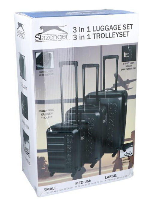 Slazenger 18642 Valize de Călătorie Dure Negre Înălțime Maximă 72cm cu 4 roți Set 3buc