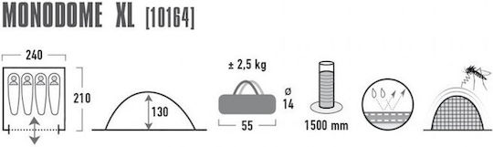 High Peak Monodome 2 Camping Tent Igloo Blue 3 Seasons For 2 People 205x150x105cm