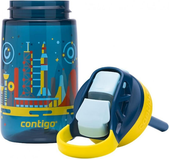Contigo Plastic Kids Water Bottle Football with Straw Non Spill Blue 420ml