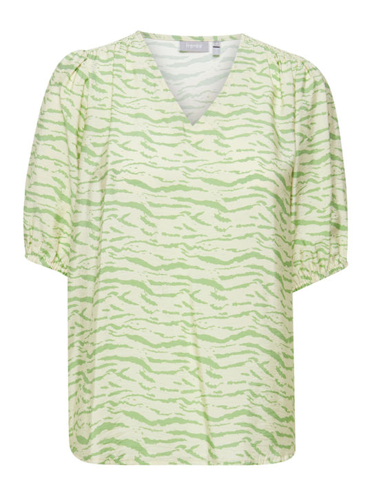 Fransa Women's Summer Blouse Short Sleeve Green