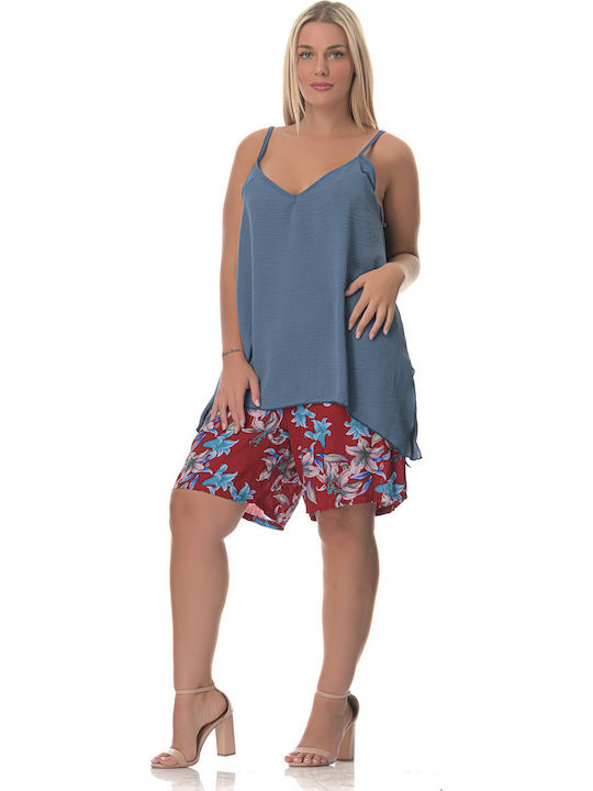 Women's Summer Blouse with Straps & V Neckline Blue