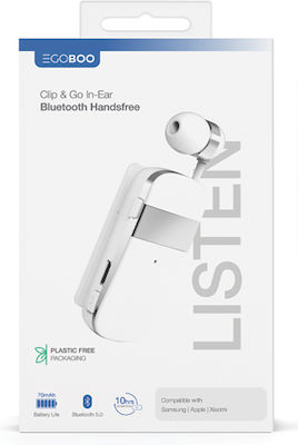 Egoboo Clip+Go In-ear Bluetooth Handsfree Earphone White