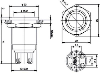 On-Off switch Pushbutton with Lighting Φ19 Red 1pcs