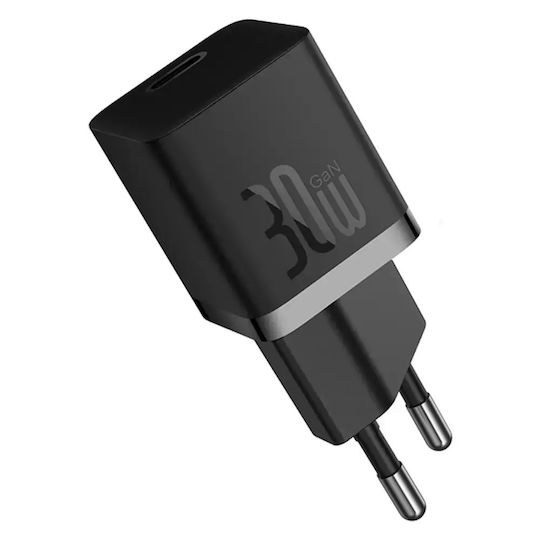 Baseus Charger Without Cable GaN with USB-C Port 30W Blacks (Gan5)