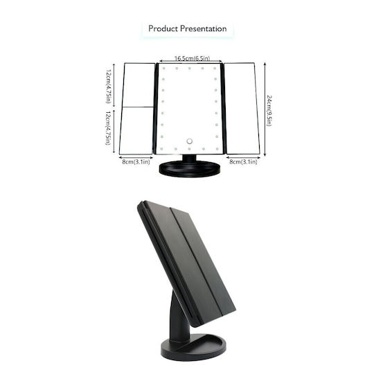Makeup Mirror Tabletop with Light 34x27cm White