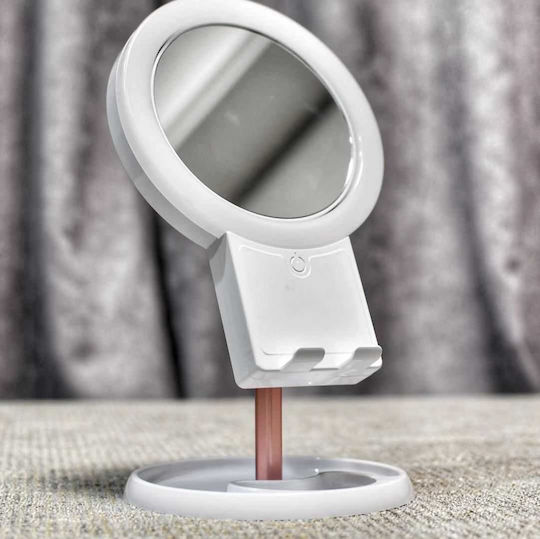 Schminkspiegel Tischgerät mit Licht Zoom x10 17x17cm Weiß
