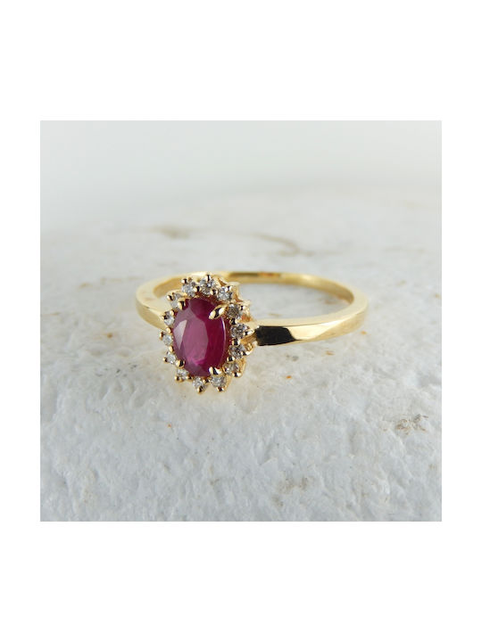 VAL ORO - GOLDEN ROZETTE ROSE 18K WITH RUBY AND BRILLIANT. VLR-BR-101 Red