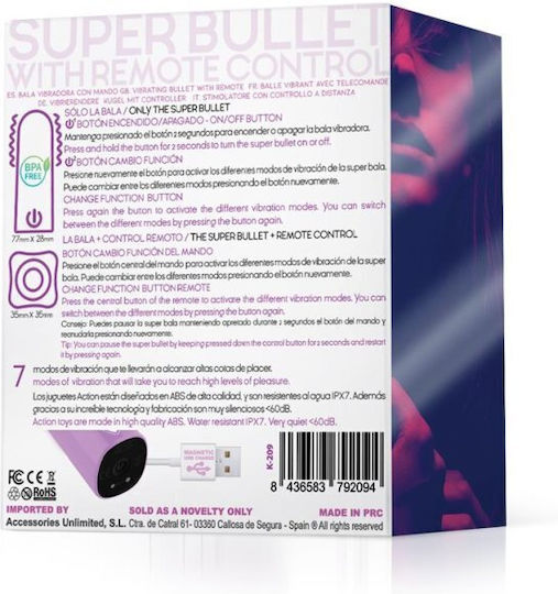 Action Vibrating Mini Δονητής Bullet με Απομακρυσμένο Έλεγχο Μωβ