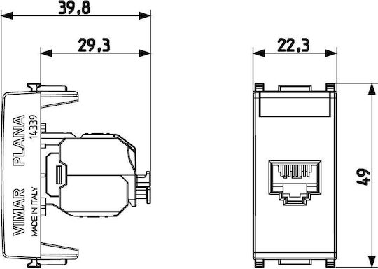 Vimar Net Safe Μονή Πρίζα Δικτύου RJ45 χωρίς Πλαίσιο Τύπου Cat6 σε Λευκό Χρώμα 14339.13