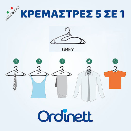 Ordinett Κρεμάστρα Ρούχων σε Γκρι Χρώμα 5τμχ