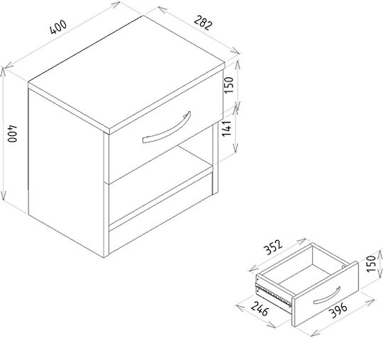 Κομοδίνο Lube Ξύλινο Λευκό 40x28.2x40cm