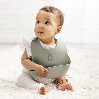 Nattou Waterproof Bib Silicone with Button & Pocket Green